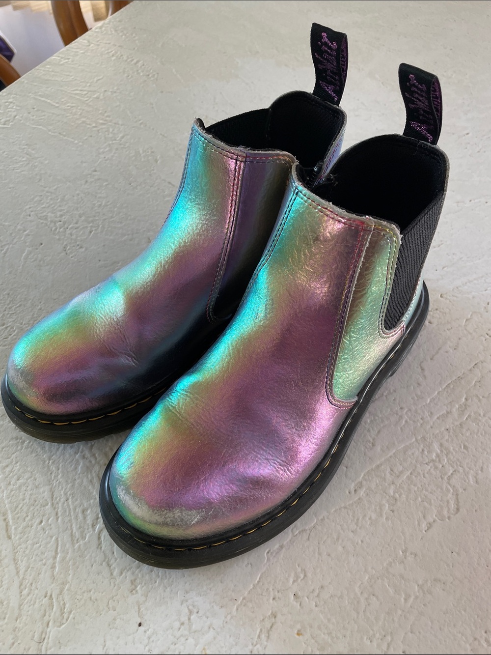 Doc Dr Marten Chelsea Junior 2976 Rainbow Crinkle Leather Lace Up Boots